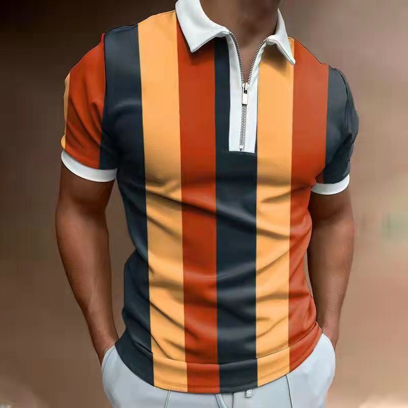 Men's Striped Short Sleeve Polo Shirt