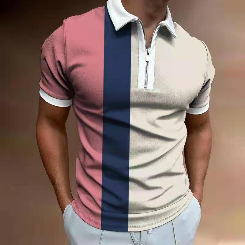 Men's Striped Short Sleeve Polo Shirt