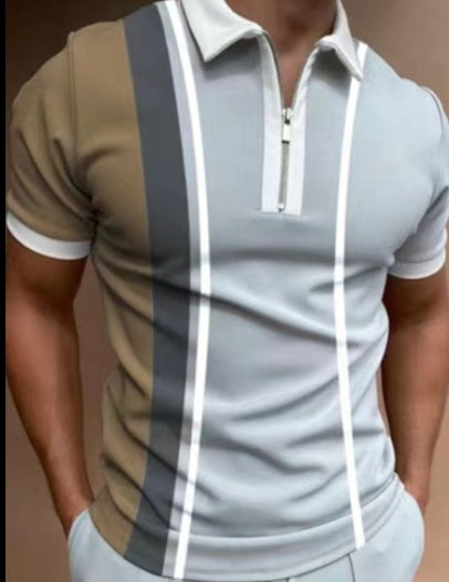 Men's Striped Short Sleeve Polo Shirt