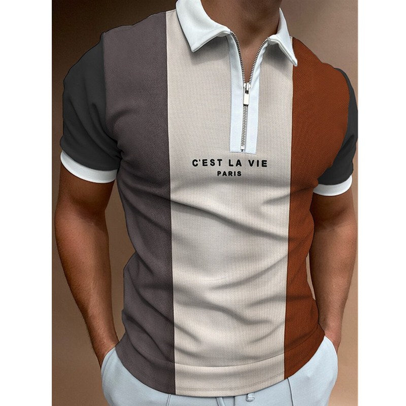 Men's Striped Short Sleeve Polo Shirt